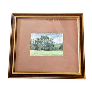 Vintage Watercolor Hand Painted Landscape Painting Framed Matted 15x14 Signed